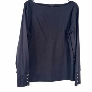 NWT Ann Taylor Black Button Cuffs Long Sleeve Top Boat Neck Cotton Casual Tee L
